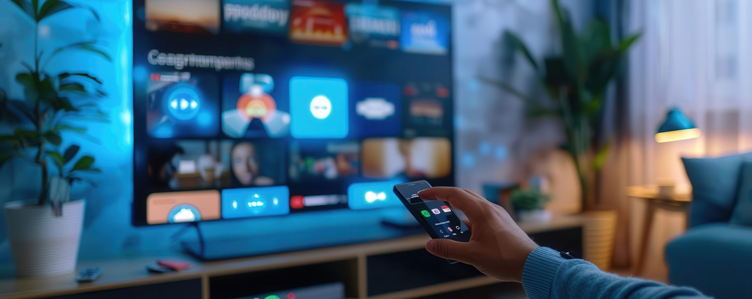Properly mounted smart television screen fully configured to stream content